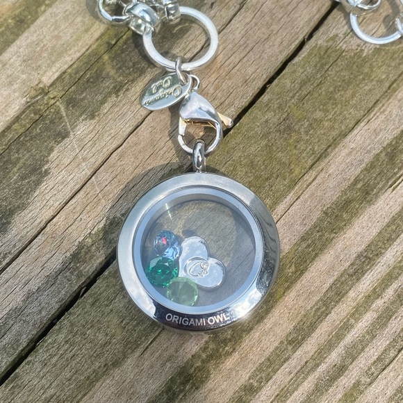 Origami Owl Floating Locket necklace Rolo chain Grandma heart rhinestone charms - Picture 5 of 11